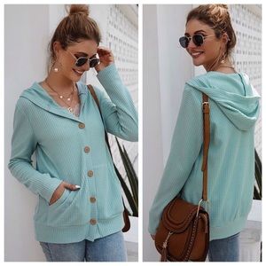 NEW Boho hooded button down waffle knit sweater